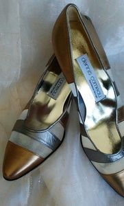 DENNIS COMEAU Bronze Formal Pewter Leather and Mesh Pumps Size 8B Made in Italy